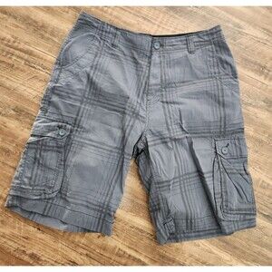 Arizona Shorts Mens 40 Gray Black White Plaid Cargo Pockets Casual Summer